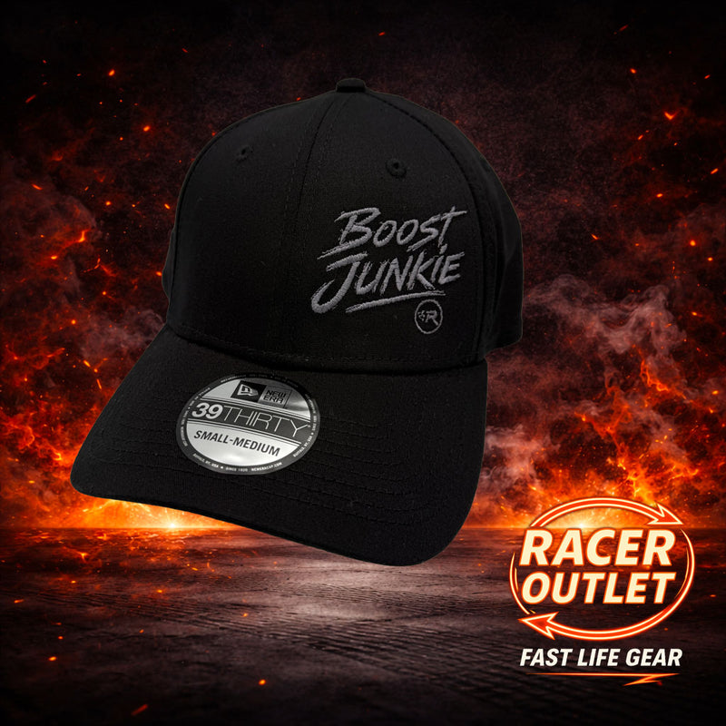 Boost Junkie black New Era 39THIRTY fitted hat with grey embroidery