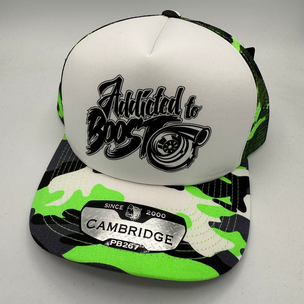 Addicted to Boost – Neon Camo Foam Trucker Cap