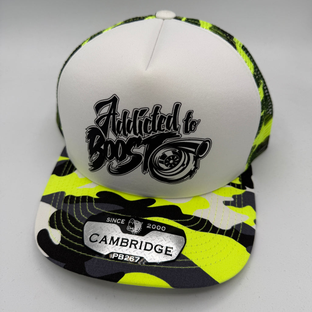 Addicted to Boost – Neon Camo Foam Trucker Cap