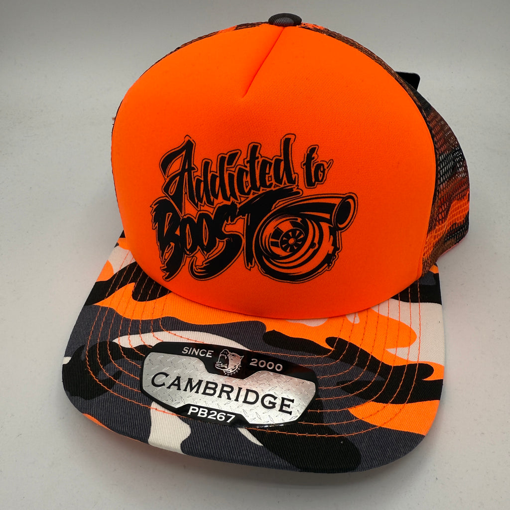 Addicted to Boost – Neon Camo Foam Trucker Cap