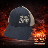 Boost Junkie denim and cream mesh-back snapback with cream embroidery