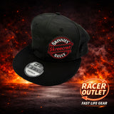 Skinnies Sauce PVC patch snapback hat – New Era 9FIFTY – Black Camo Solid Back