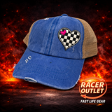 Love Racing youth cross back ponytail hat, Blue
