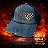 Love Racing youth cross back ponytail hat, Denim Blue