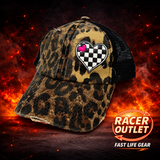 Love Racing youth cross back ponytail hat, Leopard