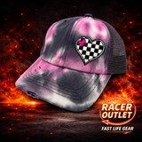 Love Racing youth cross back ponytail hat, Muted Pink Tie Dye