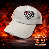 Love Racing youth cross back ponytail hat, White