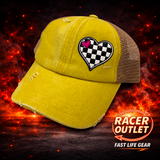 Love Racing youth cross back ponytail hat, Yellow